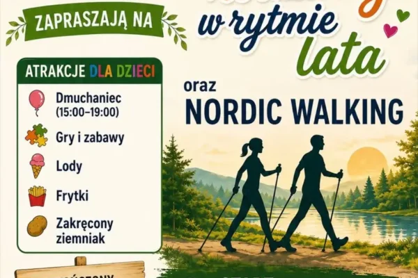 Piknik rodzinny i nordic walking z puszczaniem wianków w Zbiersku Kolonii