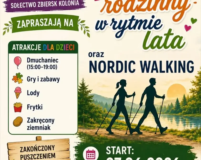 Piknik rodzinny i nordic walking z puszczaniem wianków w Zbiersku Kolonii