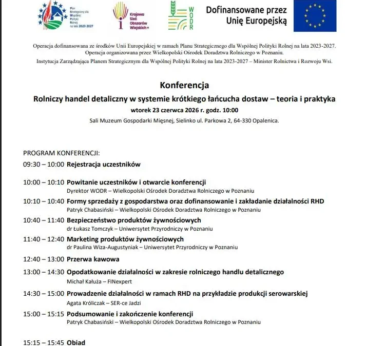 Bezpłatna konferencja o rolniczym handlu detalicznym w Sielinku