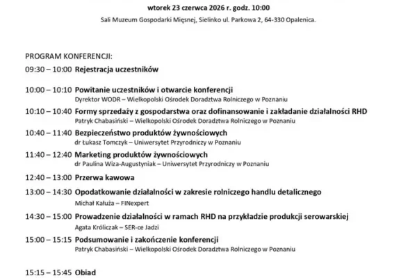 Bezpłatna konferencja o rolniczym handlu detalicznym w Opalenicy