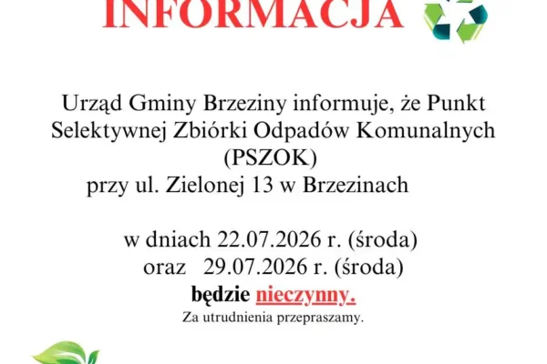 PSZOK w Brzezinach nieczynny w dwóch lipcowych środach