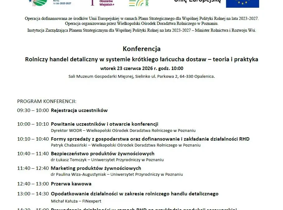 Bezpłatna konferencja o rolniczym handlu detalicznym w Sielinku