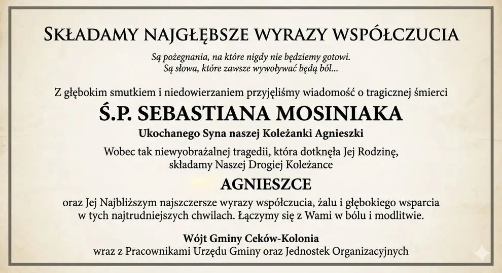 Wyrazy współczucia dla rodziny śp. Sebastiana Mosiniaka