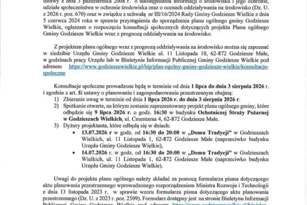 Konsultacje społeczne Planu ogólnego Gminy Godziesze Wielkie – rusza zbieranie opinii