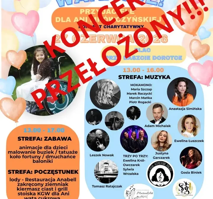 Koncert charytatywny dla Ani Mrówczyńskiej przełożony z powodu upałów