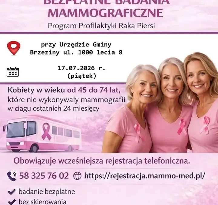 Bezpłatne badania mammograficzne w Brzezinach – 17 lipca 2026