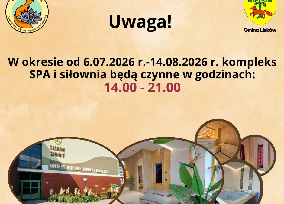 Zmiana godzin otwarcia SPA i siłowni w Hali Sportowo-Widowiskowej od 6 lipca