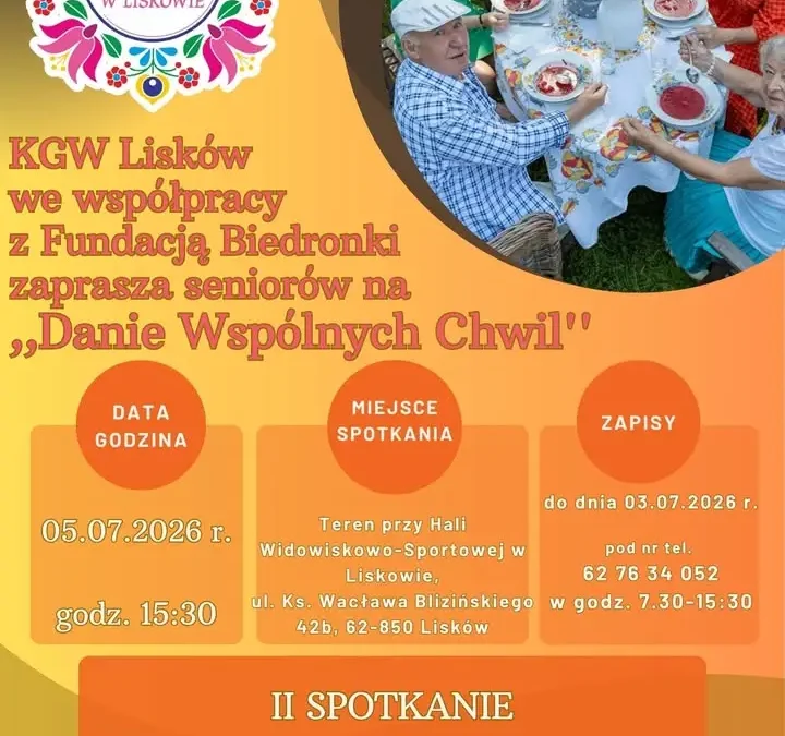 KGW Lisków zaprasza seniorów na drugie spotkanie w ramach V edycji Danii Wspólnych Chwil