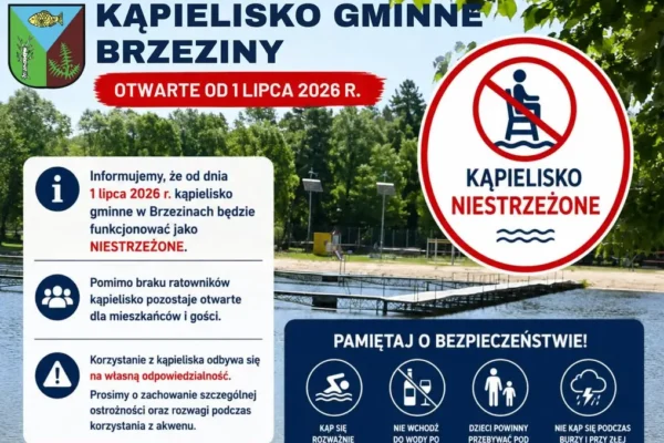 Kąpielisko w Brzezinach otwarte, ale bez ratownika – kąpiel na własną odpowiedzialność
