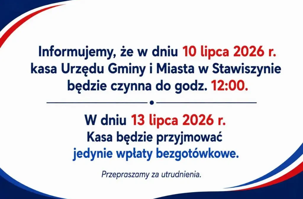 Zmiany w pracy kasy Urzędu Gminy i Miasta w Stawiszynie