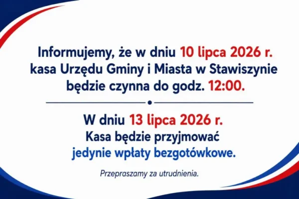 Zmiany w pracy kasy Urzędu Gminy i Miasta w Stawiszynie