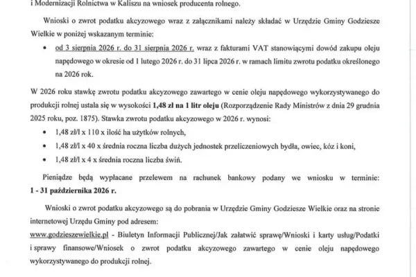 Zwrot podatku akcyzowego dla rolników w II półroczu 2026 – terminy i stawki
