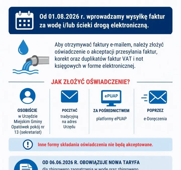 Gmina Opatówek wprowadza e-faktury za wodę i ścieki od 1 sierpnia