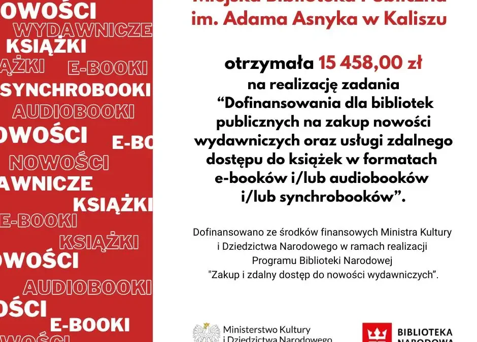 Kaliska biblioteka z dofinansowaniem na nowości wydawnicze i e-booki