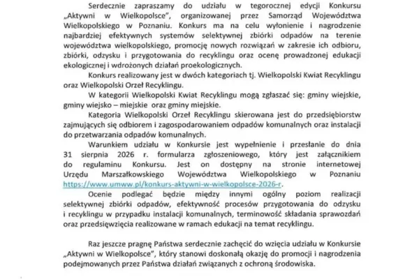 Konkurs „Aktywni w Wielkopolsce” – zgłoś gminę lub firmę do 31 sierpnia