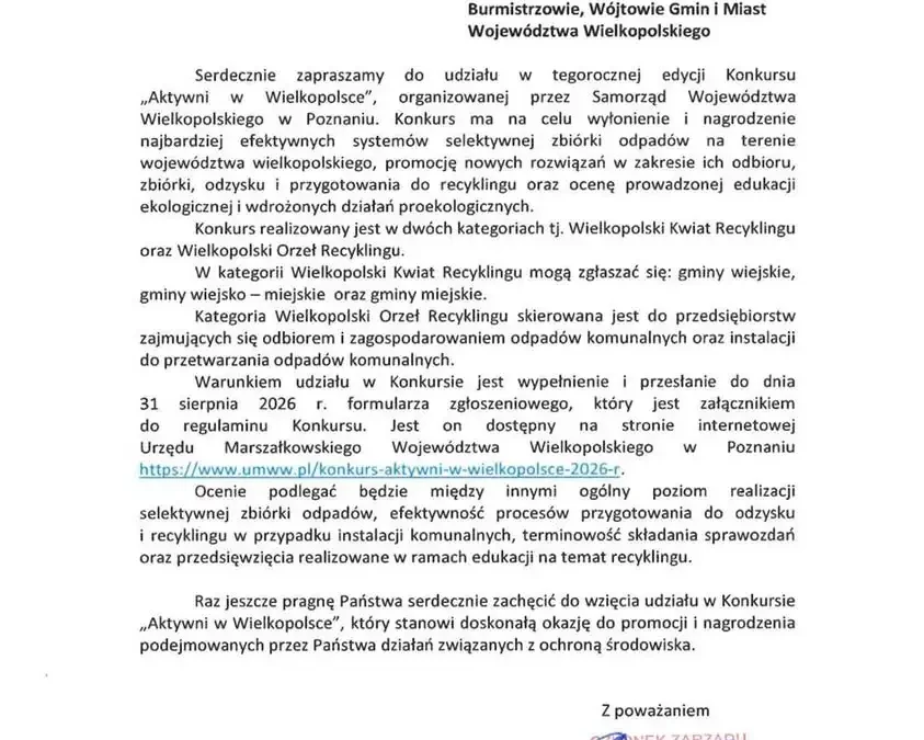 Konkurs „Aktywni w Wielkopolsce” – zgłoś gminę lub firmę do 31 sierpnia