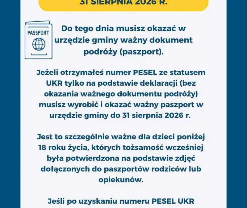 Obywatele Ukrainy z PESEL UKR muszą potwierdzić tożsamość do 31 sierpnia 2026