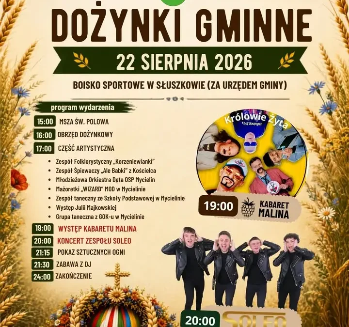 Dożynki Gminne w Mycielinie – 22 sierpnia w Słuszkowie