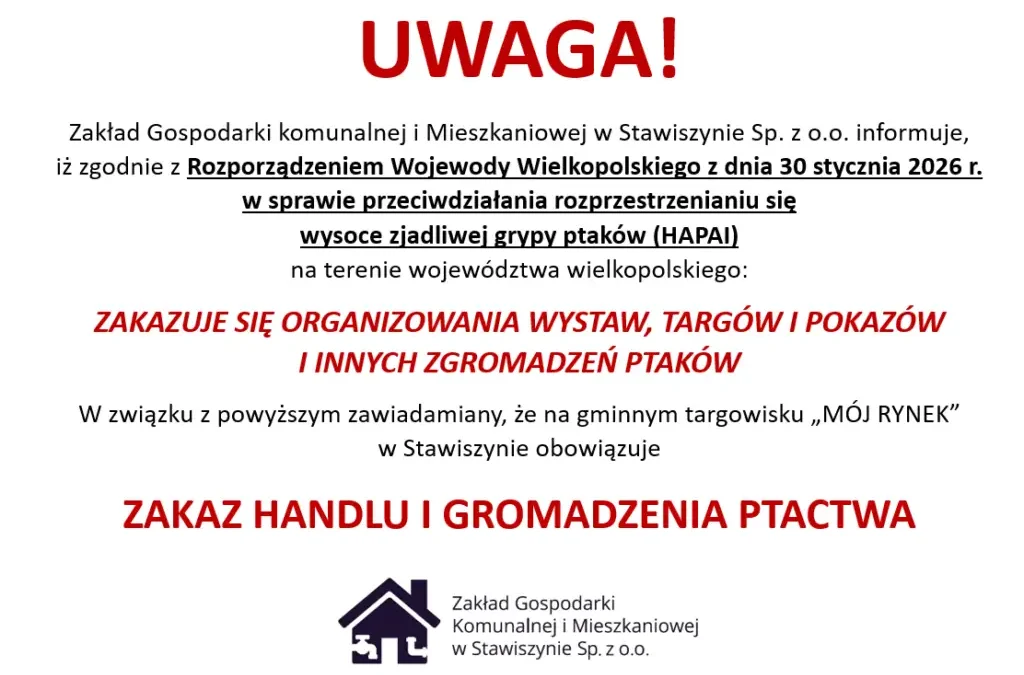 Zakaz handlu ptactwem na targowisku w Stawiszynie z powodu ptasiej grypy