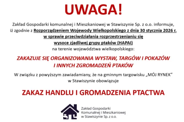 Zakaz handlu ptactwem na targowisku w Stawiszynie z powodu ptasiej grypy