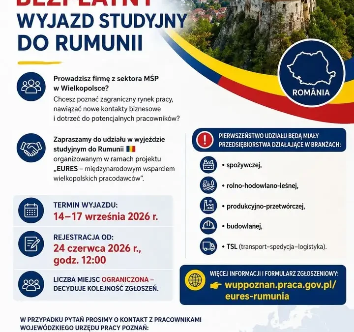 Bezpłatny wyjazd studyjny do Rumunii dla wielkopolskich pracodawców – nabór trwa