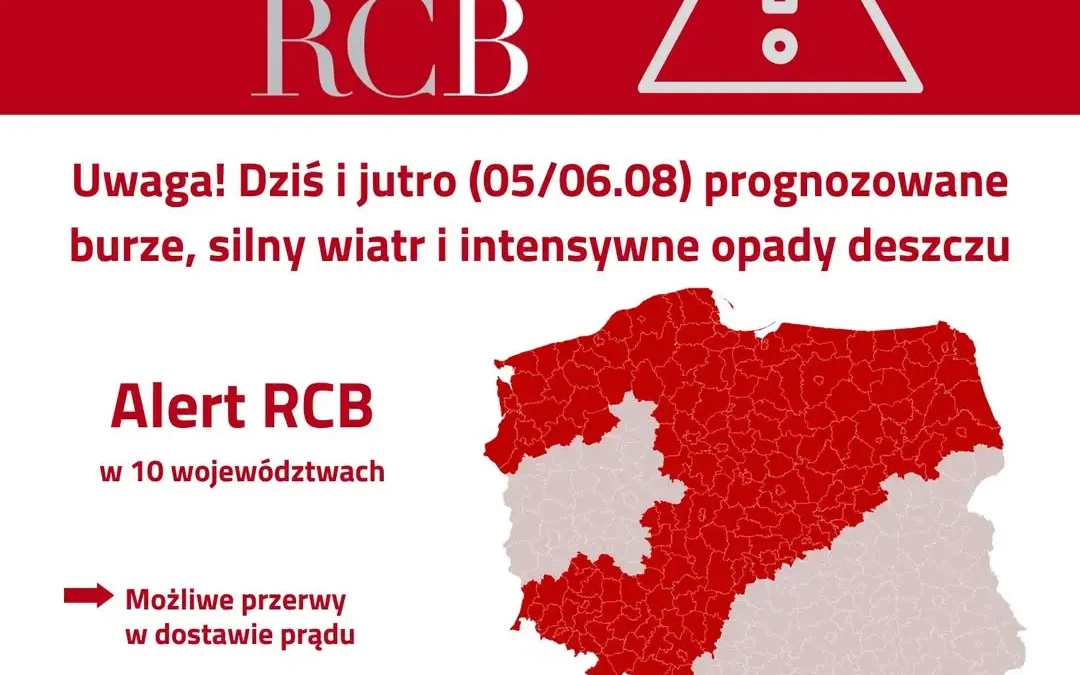 Alert RCB: Burze i silny wiatr w Wielkopolsce. Ostrzeżenie dla Kalisza i powiatu kaliskiego