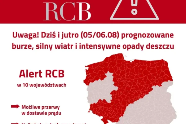 Alert RCB: Burze i silny wiatr w Wielkopolsce. Ostrzeżenie dla Kalisza i powiatu kaliskiego