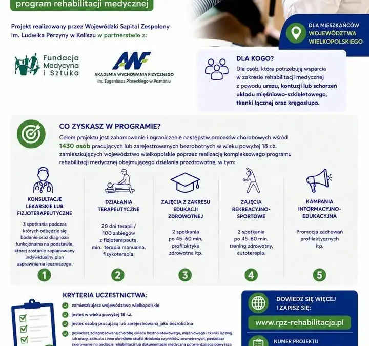 Rusza program rehabilitacji medycznej dla Wielkopolan – 1430 osób skorzysta z bezpłatnej terapii