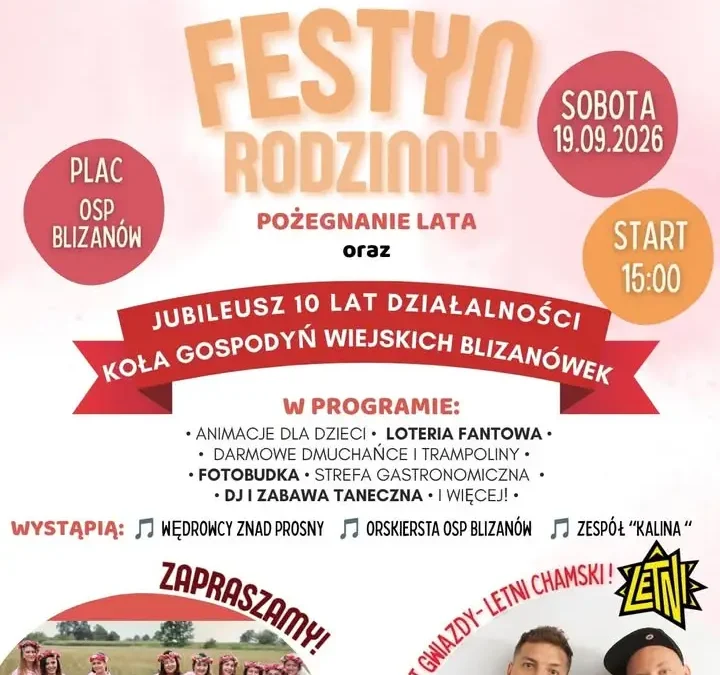 10-lecie KGW Blizanówek: Festyn Rodzinny z koncertem i zabawą taneczną