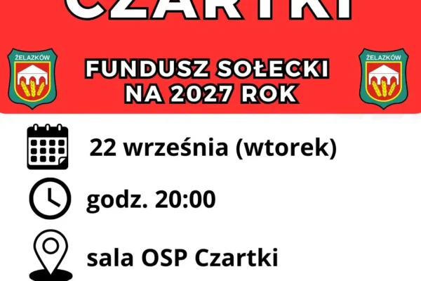 Zebranie wiejskie w Czartkach: mieszkańcy zdecydują o funduszu sołeckim na 2027 rok
