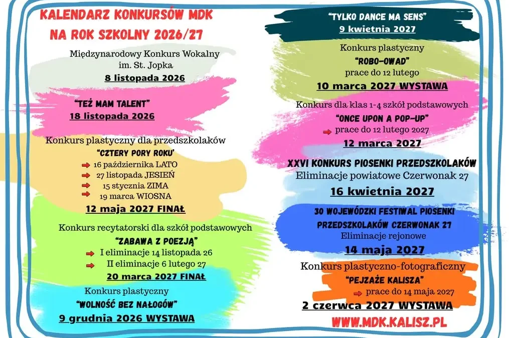 Kalendarz konkursów MDK Kalisz na rok szkolny 2026/2027 – sprawdź terminy