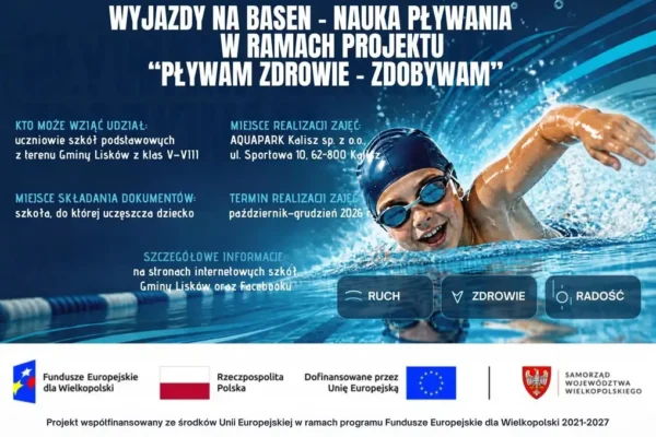Nauka pływania dla uczniów z gminy Lisków i okolic – rusza nabór do projektu „Pływam – zdrowie zdobywam”