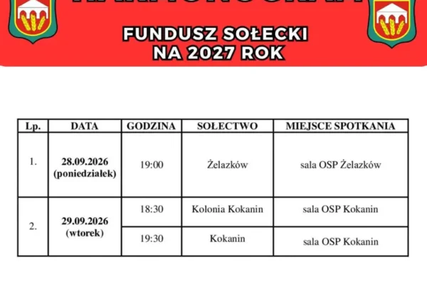 Fundusz sołecki 2027: harmonogram zebrań wiejskich w gminie Żelazków