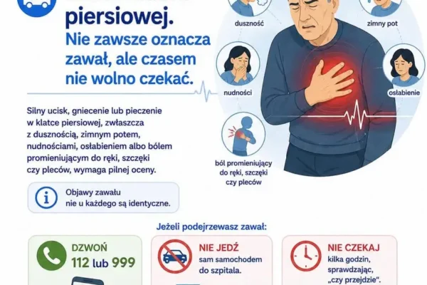 Ból w klatce piersiowej — kiedy natychmiast dzwonić po pomoc? Szpital w Kaliszu wyjaśnia