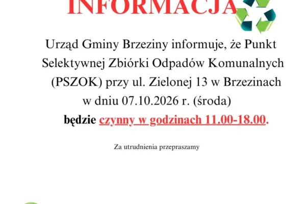PSZOK w Brzezinach 7 października czynny w godzinach 11:00-18:00