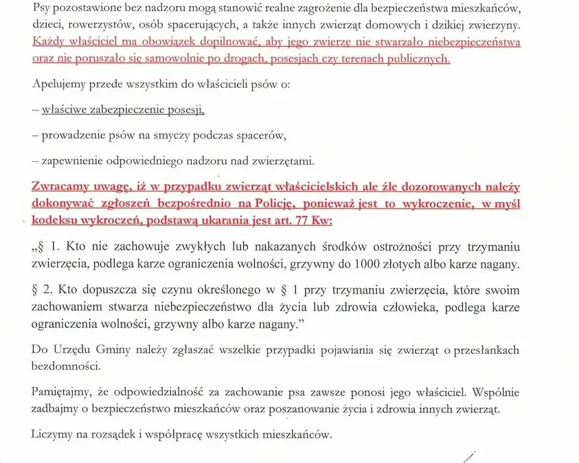 Gmina Godziesze Wielkie apeluje do właścicieli psów o odpowiedzialność i nadzór