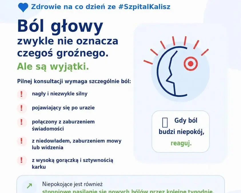 Kiedy ból głowy powinien skłonić do pilnej wizyty u lekarza? Szpital w Kaliszu wyjaśnia