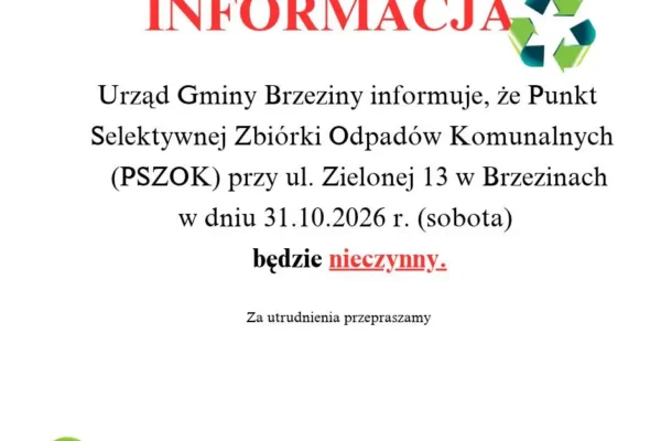 PSZOK w Brzezinach nieczynny w sobotę 31 października 2026