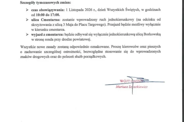 Godziesze Wielkie: zmiana organizacji ruchu przy cmentarzu 1 listopada