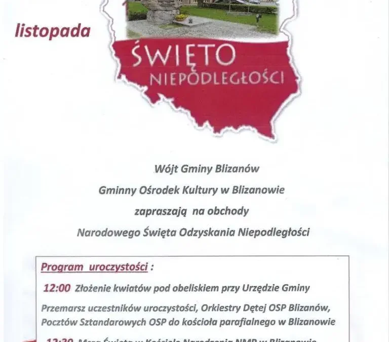 Blizanów zaprasza na obchody Święta Niepodległości