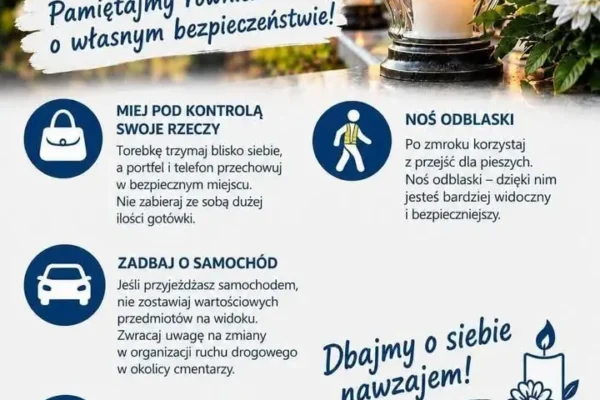 Wszystkich Świętych 2026: policja z Kalisza apeluje o bezpieczeństwo na drogach i cmentarzach