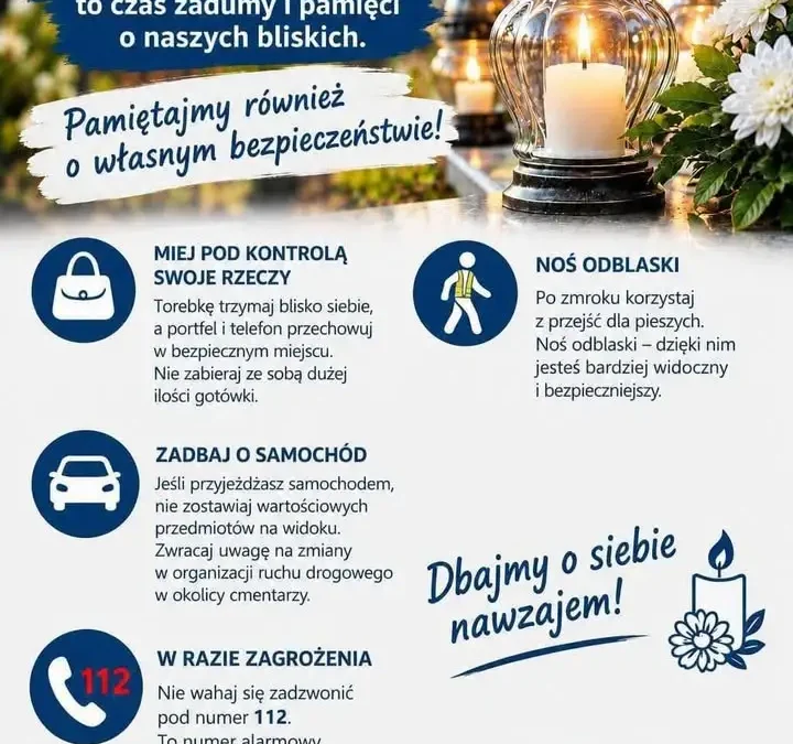 Wszystkich Świętych 2026: policja z Kalisza apeluje o bezpieczeństwo na drogach i cmentarzach
